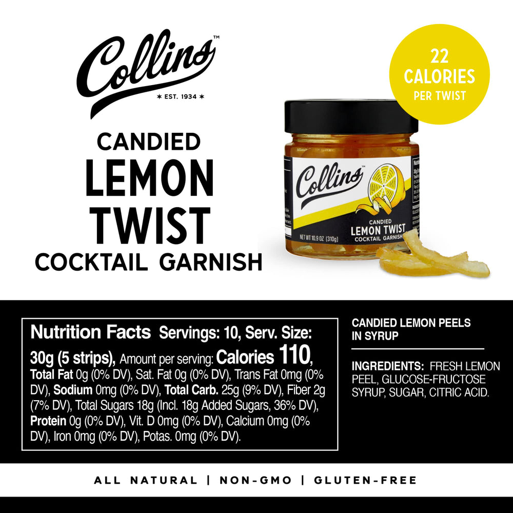Collins Candied Lemon Twist dessert topping adds citrus flair to desserts.