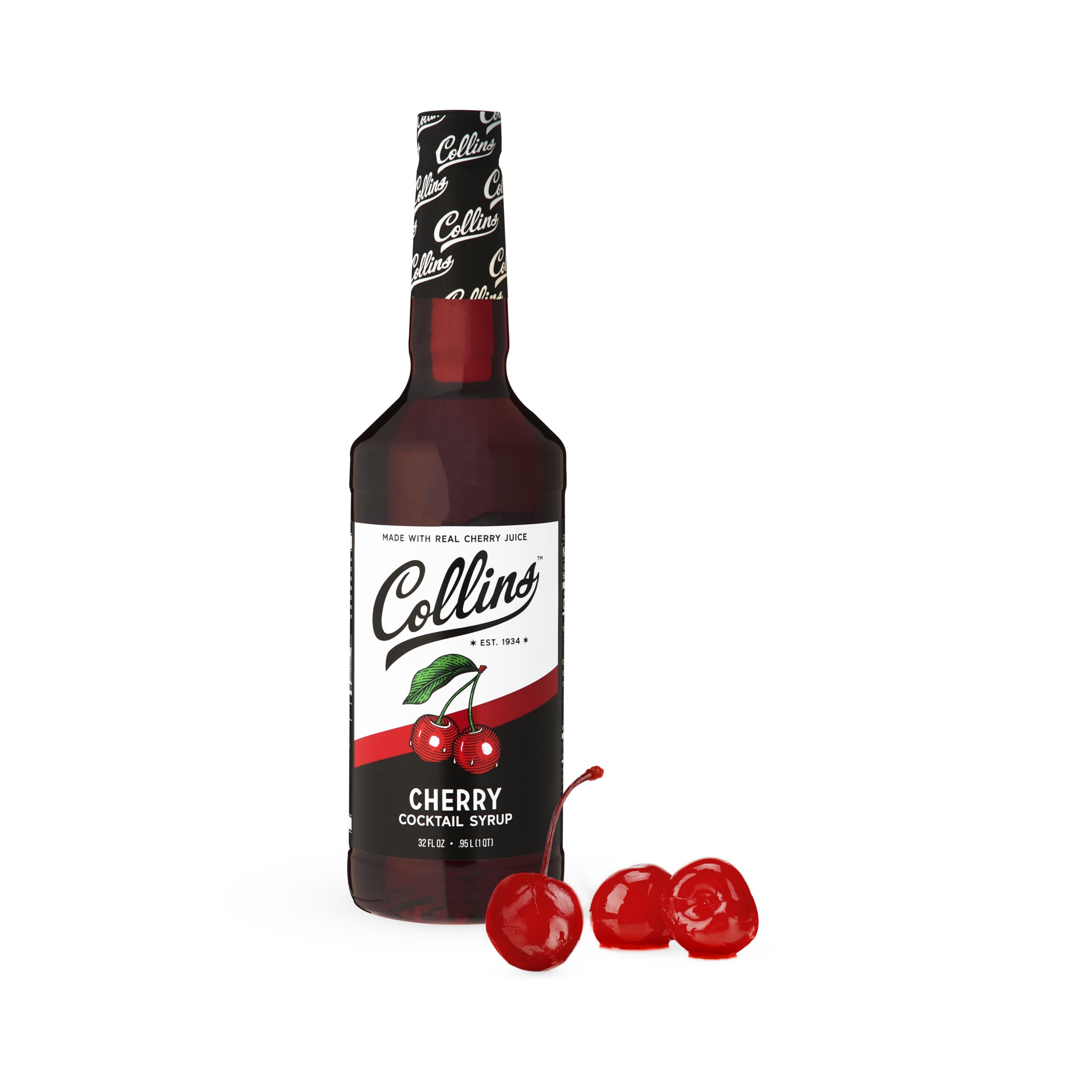 Collins Cherry Syrup bottle with real sugar and cherry juice for cocktails