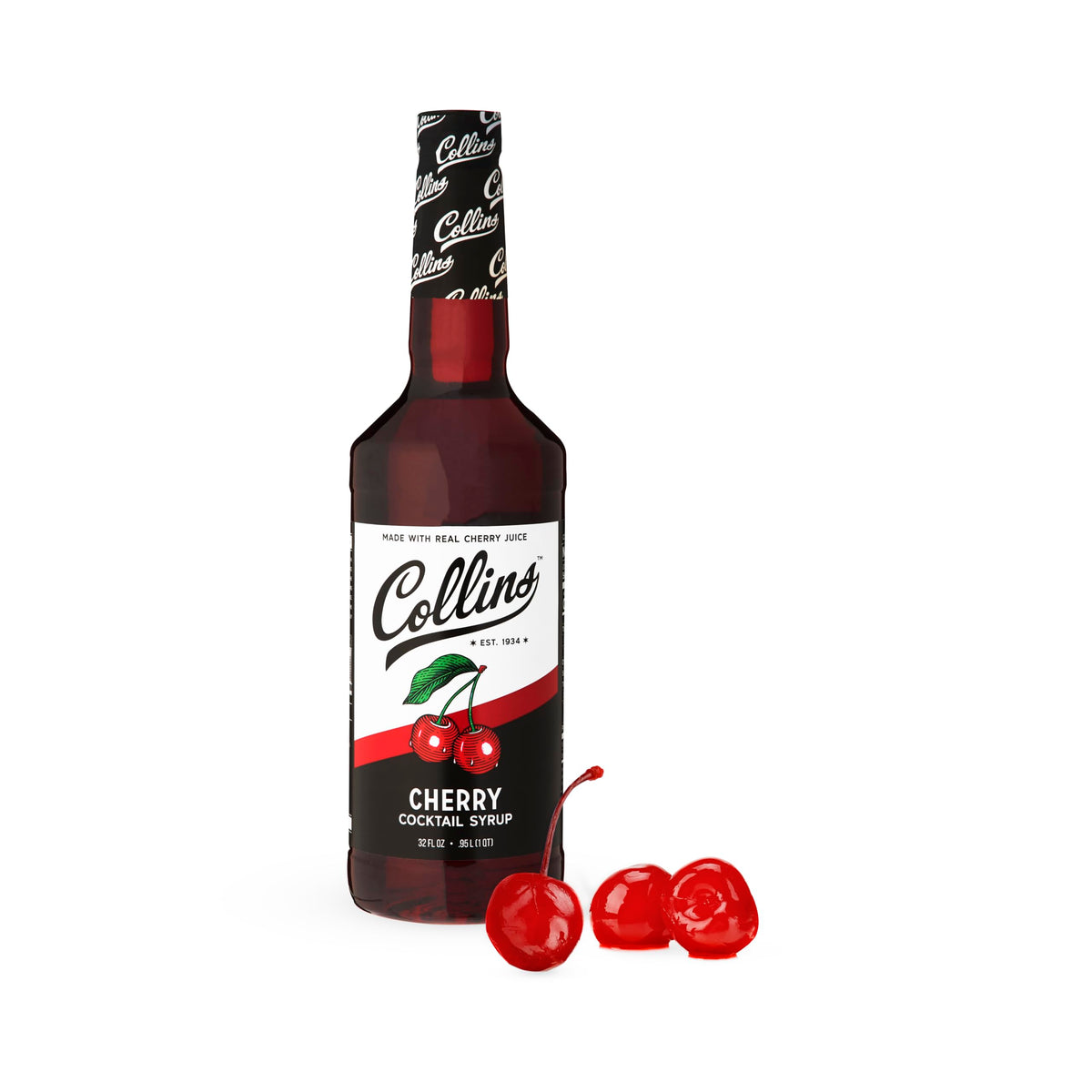 Collins Cherry Syrup bottle with real sugar and cherry juice for cocktails