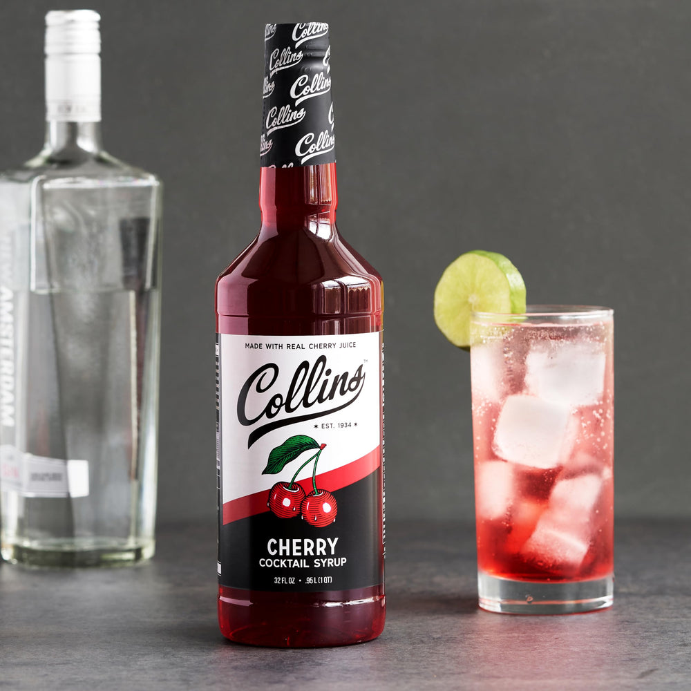 Collins Cherry Syrup highlights real cherry juice ingredients