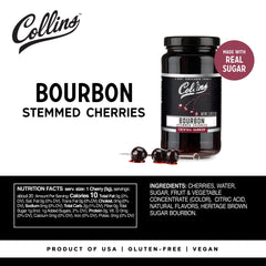 Collins Chicago bourbon cherries with Heritage Distilling infusion visible in the jar.