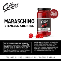 Collins Chicago cherry garnish on a cocktail adding sweetness and authenticity.