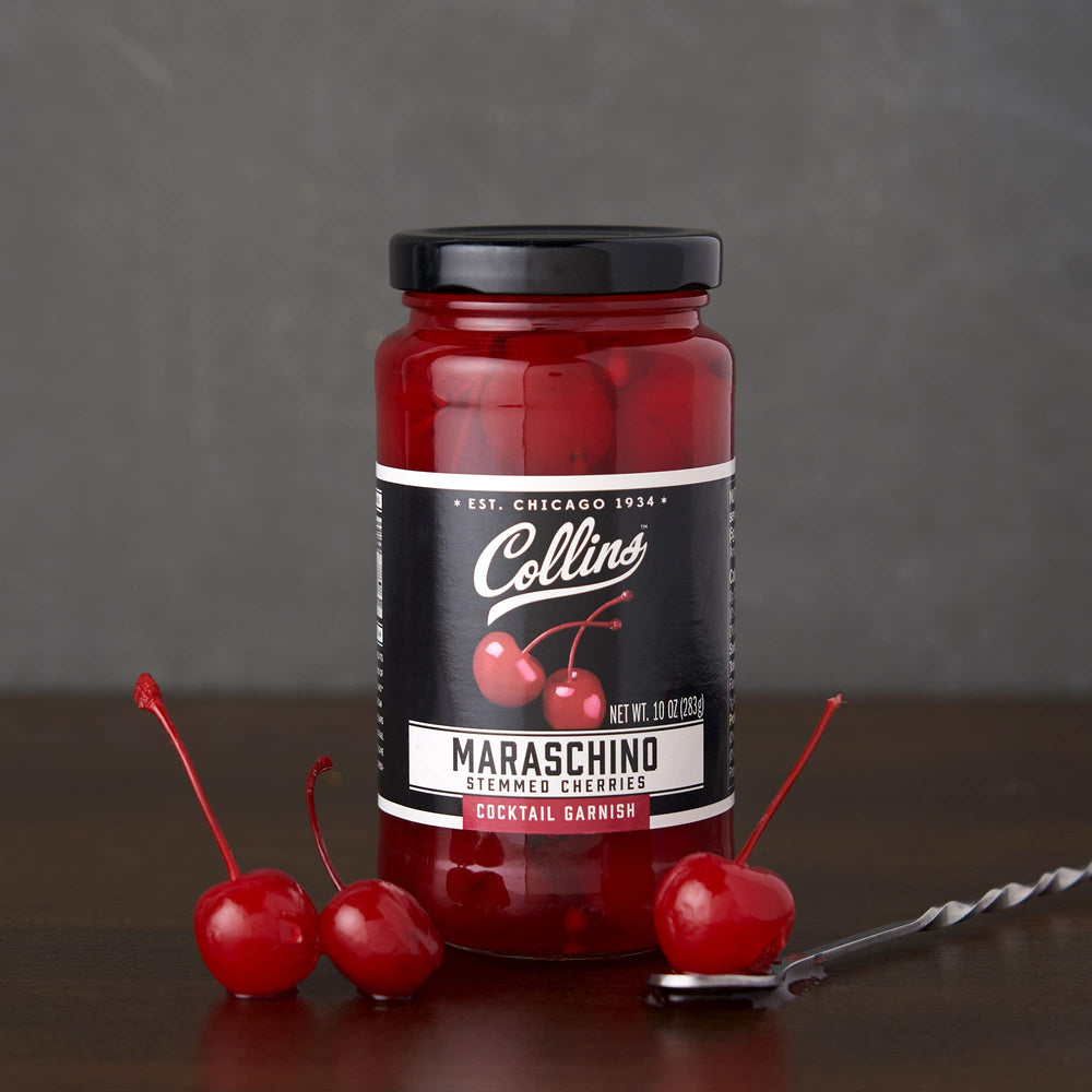 Collins Chicago Royal Anne cherries used as a dessert snack garnish.