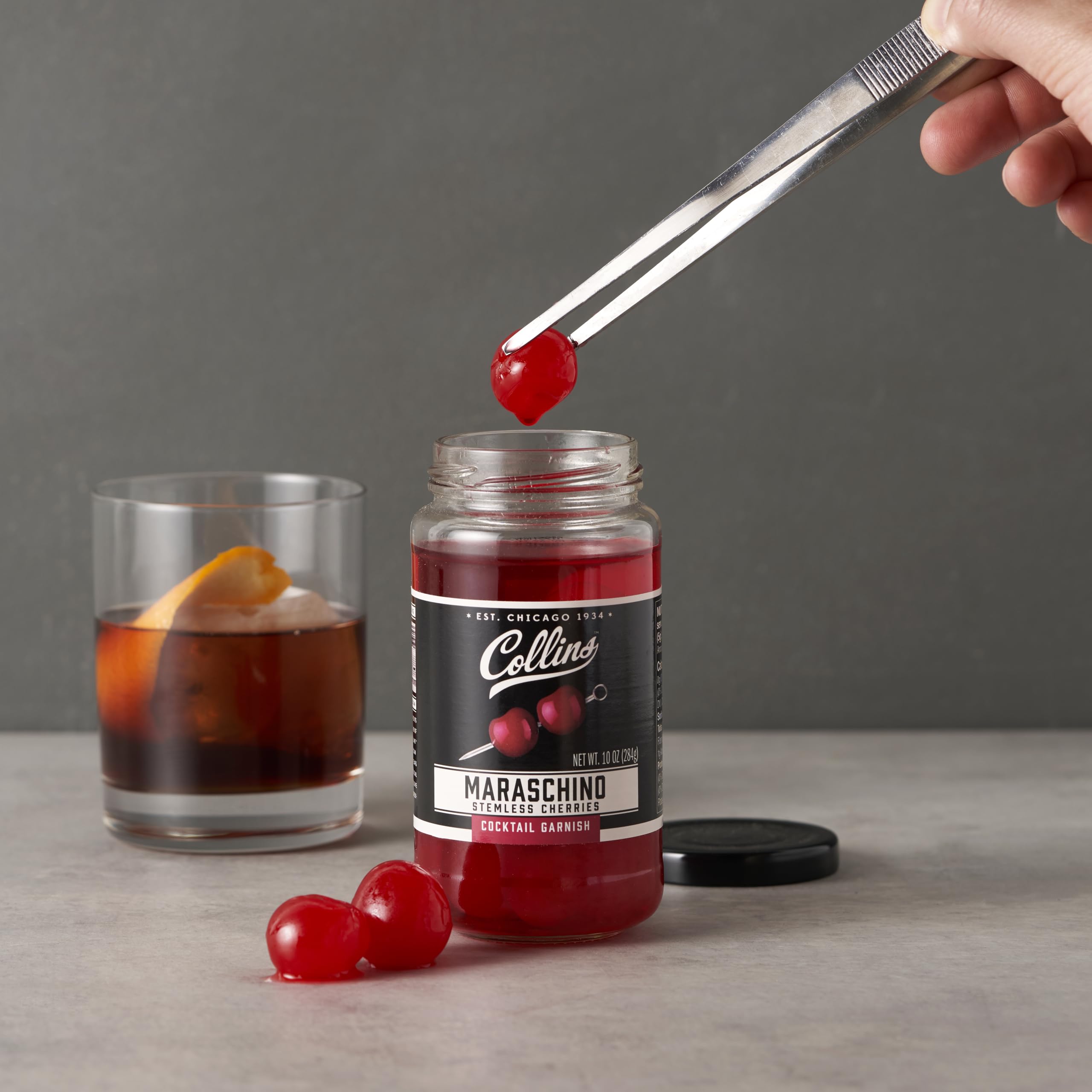 Collins Chicago cherries topping a banana sundae for color and flavor.
