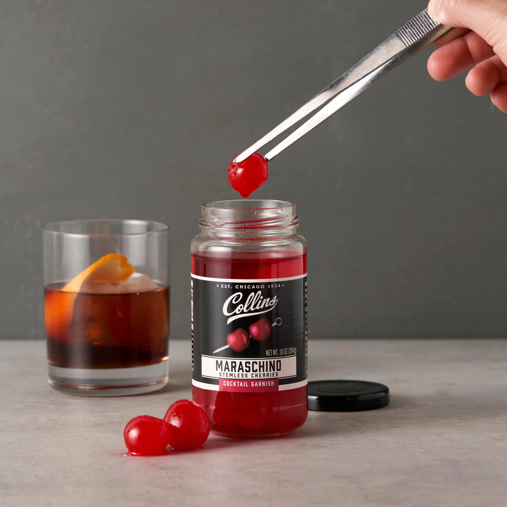 Collins Chicago cherries topping a banana sundae for color and flavor.