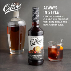 Collins Chicago Old Fashioned Mixer ingredients close-up with cherry juice for balanced flavor.