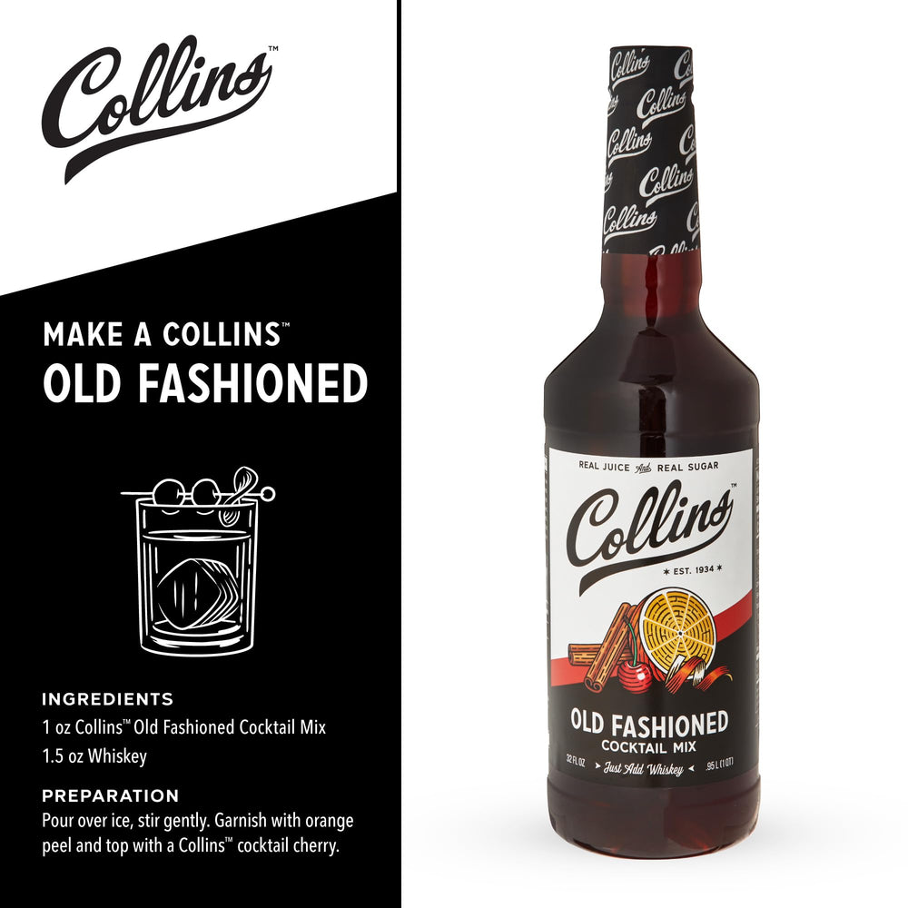 Collins Chicago Old Fashioned Mixer being poured over ice into a glass.