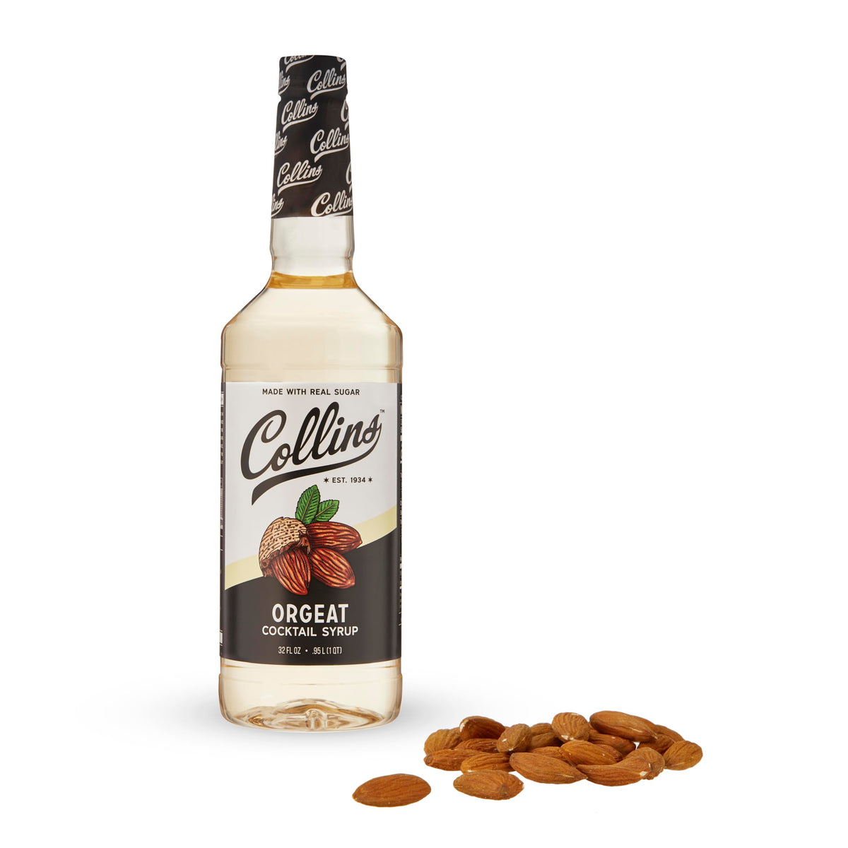 Collins Chicago Orgeat Syrup bottle with real sugar for cocktails