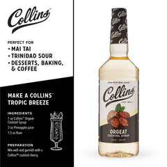 Collins Orgeat Syrup ingredients label showing natural almond flavoring