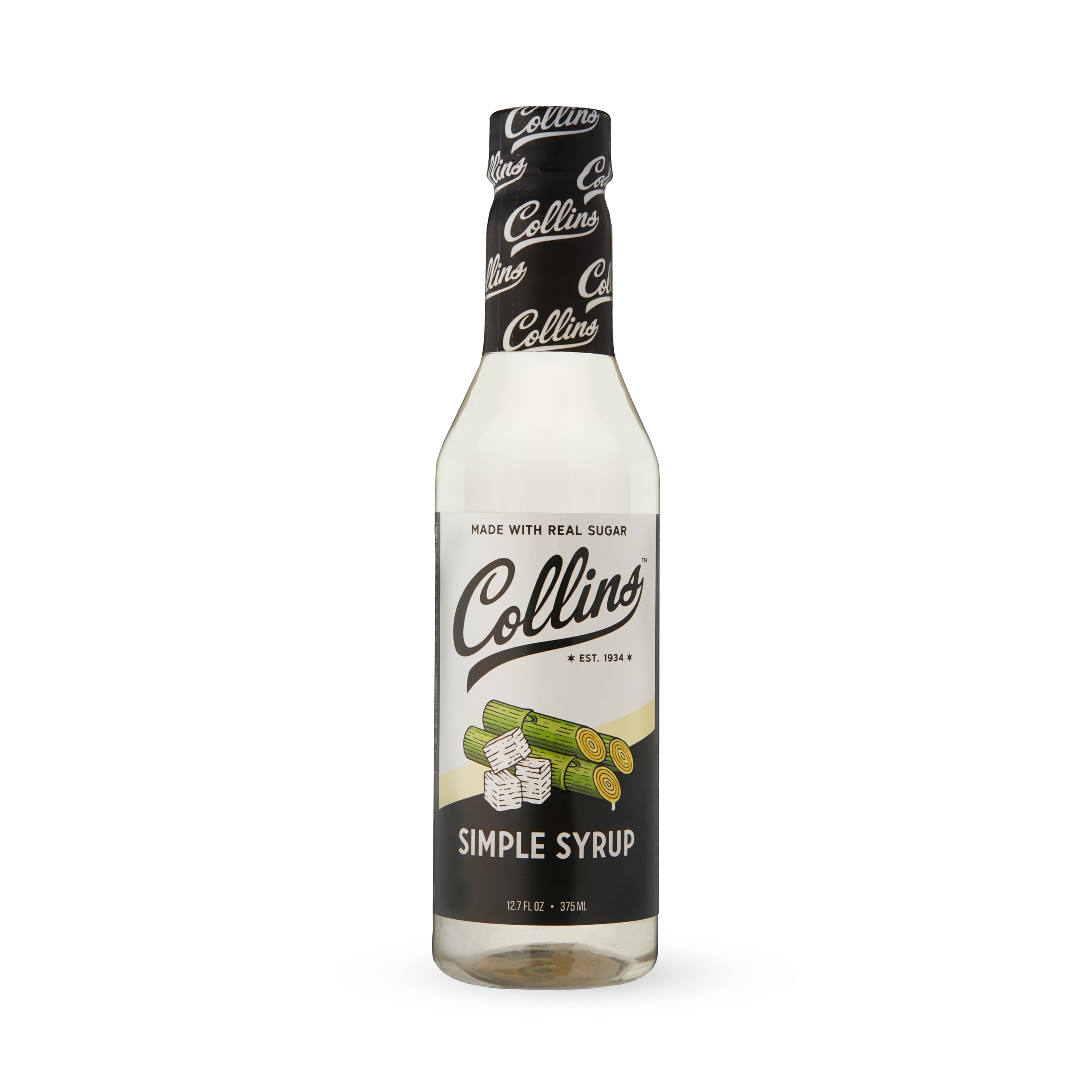 Collins Chicago Simple Syrup bottle with recipe ideas on label