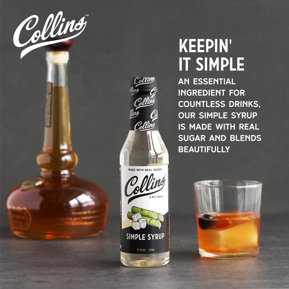 Collins Chicago Simple Syrup being poured into a glass for cocktails