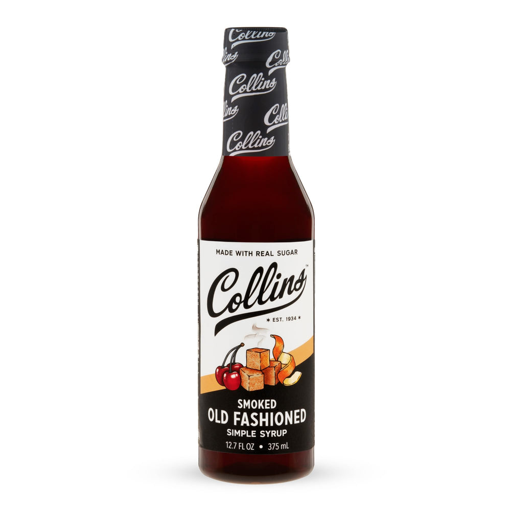 Collins Chicago Smoked Old Fashioned Syrup close-up reveals rich color and smoky hue.