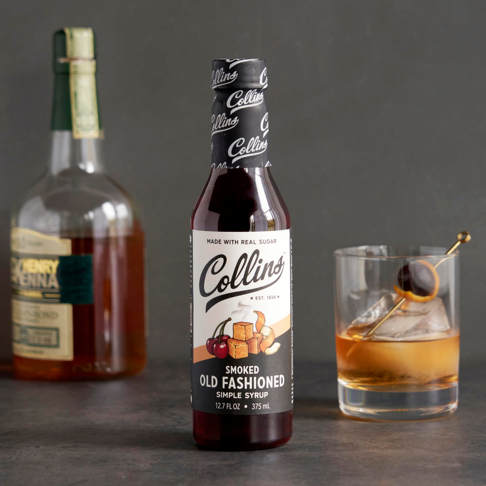 Collins Chicago Smoked Old Fashioned Syrup ingredients reveal real juice and sugar.