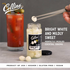 Snow White onions on a Bloody Mary garnish from Collins Chicago for extra crunch.