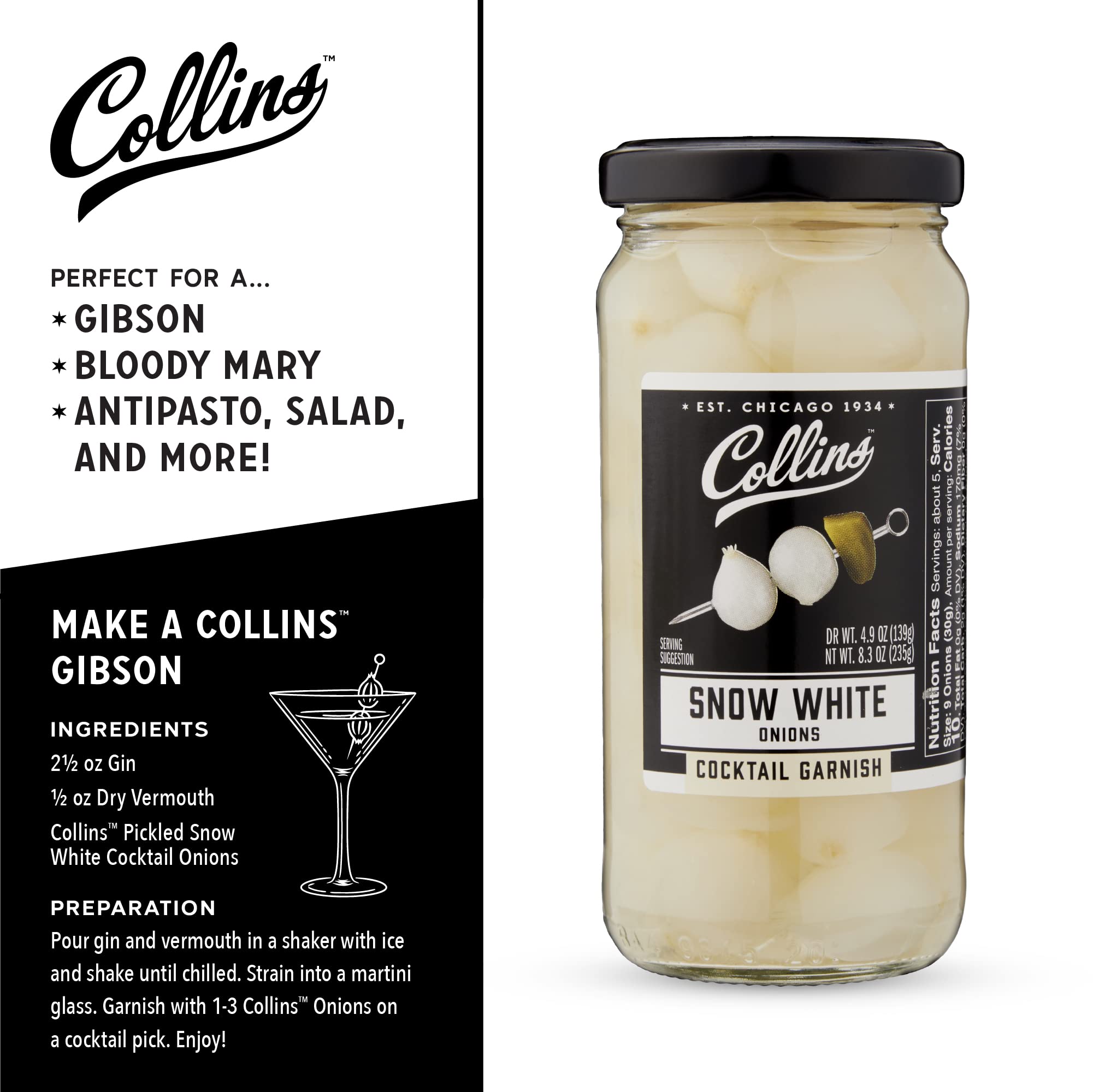 Gibson martini with Collins Chicago Snow White onions as garnish.