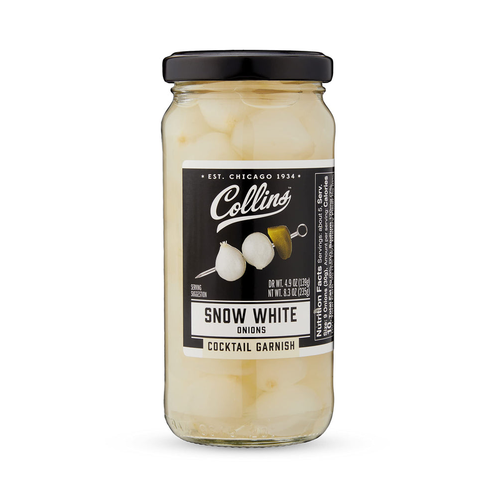 Gift-ready Collins Chicago Snow White onions for cocktail lovers.
