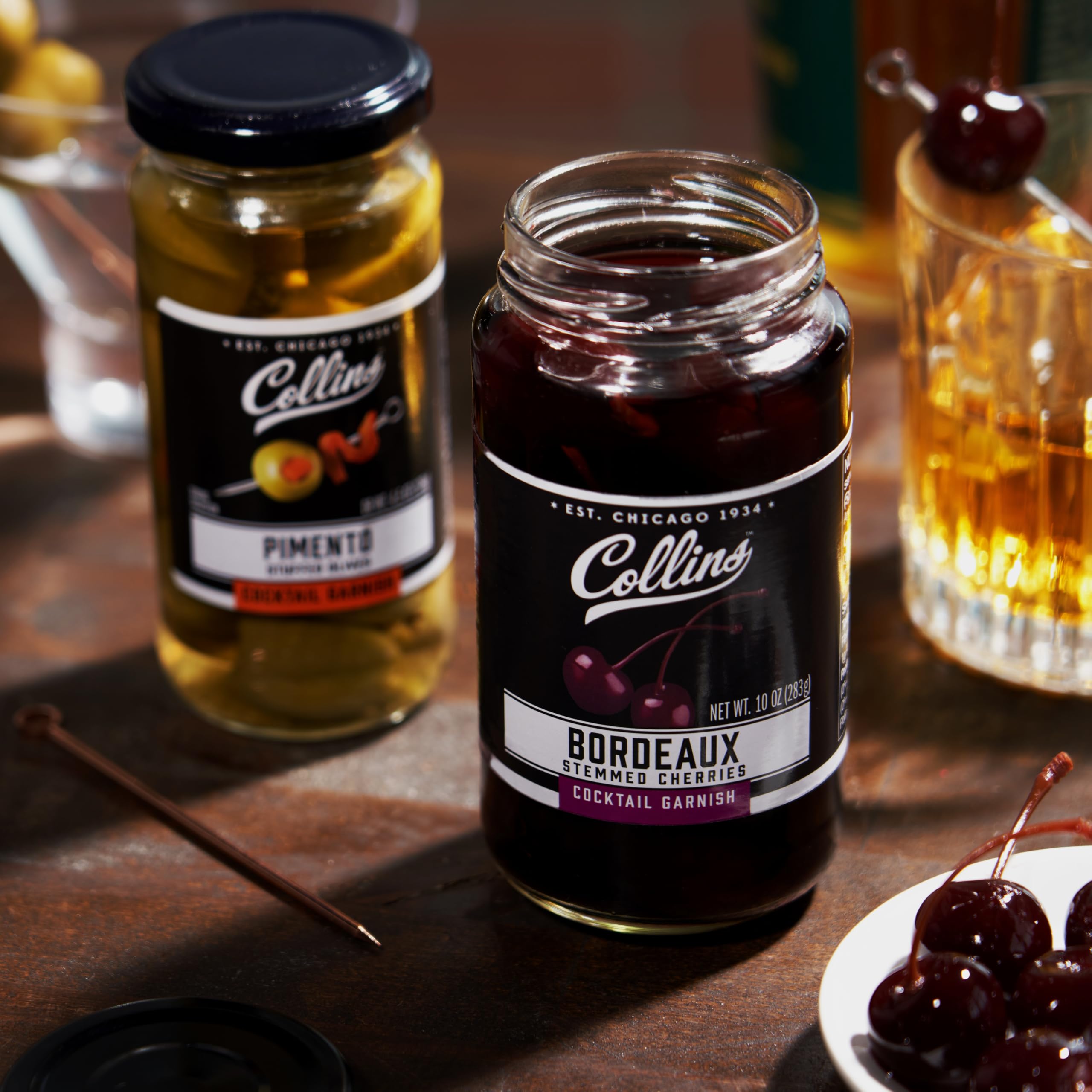 Collins Chicago stemmed Bordeaux cherries gift jar, perfect for cocktail lovers.