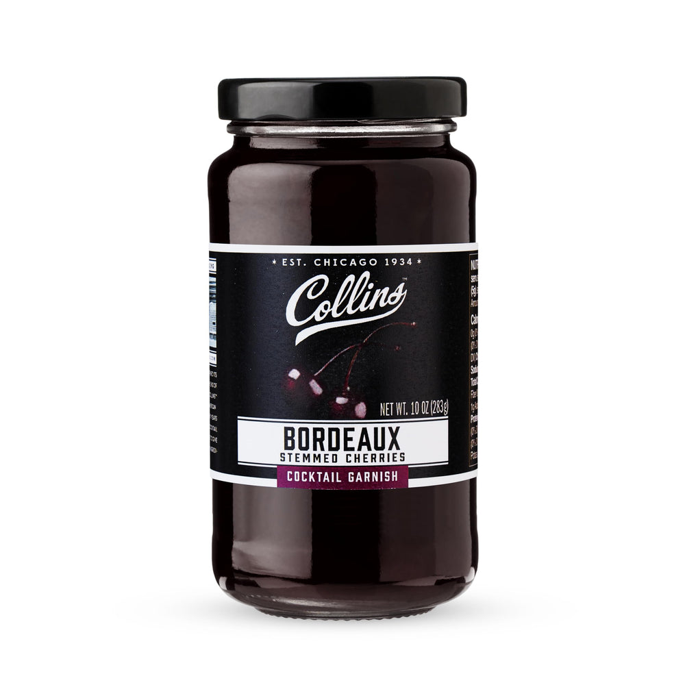 Collins Chicago stemmed Bordeaux cherries in party setup, drinks and desserts enhancer.