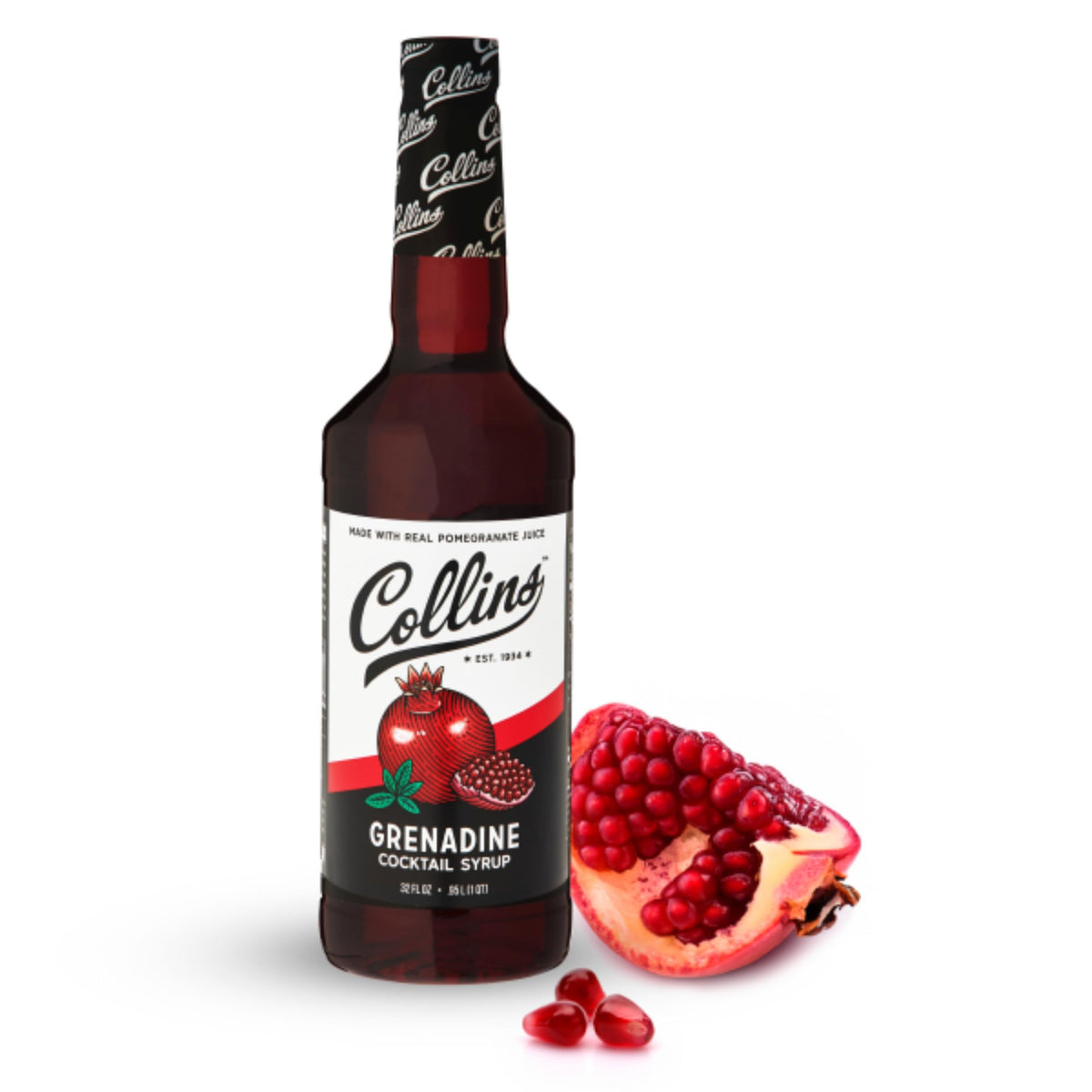 Collins Grenadine bottle pour highlighting real pomegranate flavor for cocktails.
