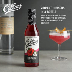Collins Chicago Hibiscus Syrup pour highlights tangy-sweet notes and vibrant hue