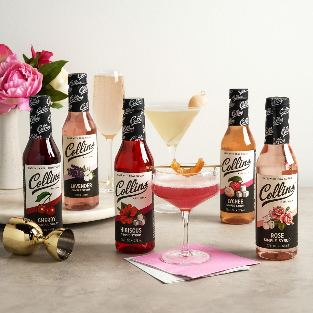 Collins Hibiscus Syrup spritz glass hints at premium, adaptable cocktails