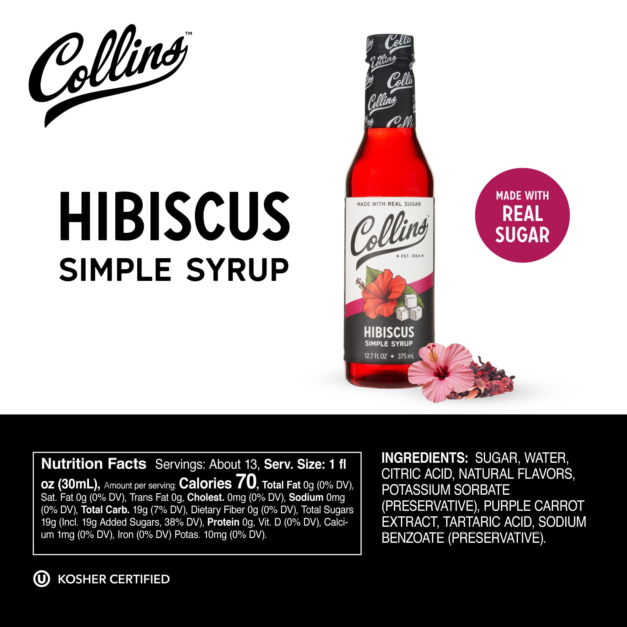 Collins Hibiscus Syrup tea cup illustrates versatile flavor in hot or iced teas