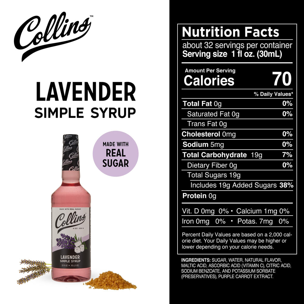 Collins Lavender Syrup being poured into a chilled martini glass
