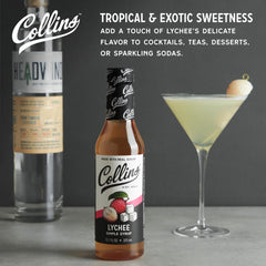 Pouring Collins Lychee Simple Syrup for floral cocktail flavors