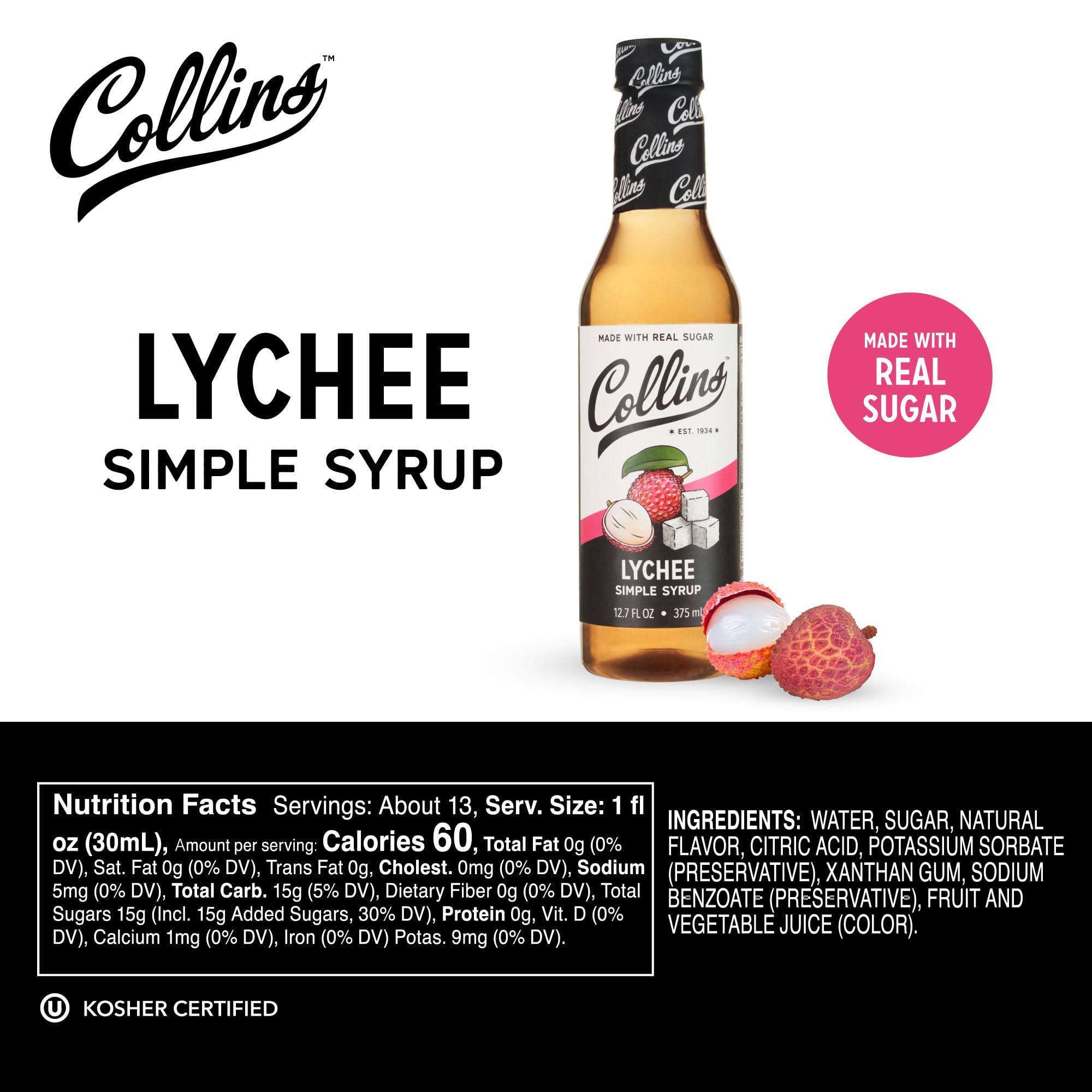 Lychee simple syrup drizzle over sorbet for a tropical dessert