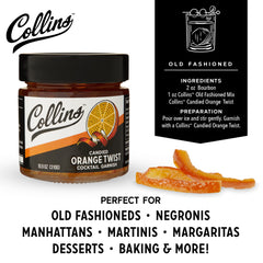 Collins Orange Peel Twist draped over dessert for a bright citrus note