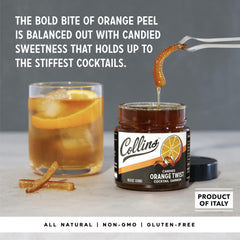 Collins Candied Orange Peel Twist beside Negroni or Sidecar for authenticity