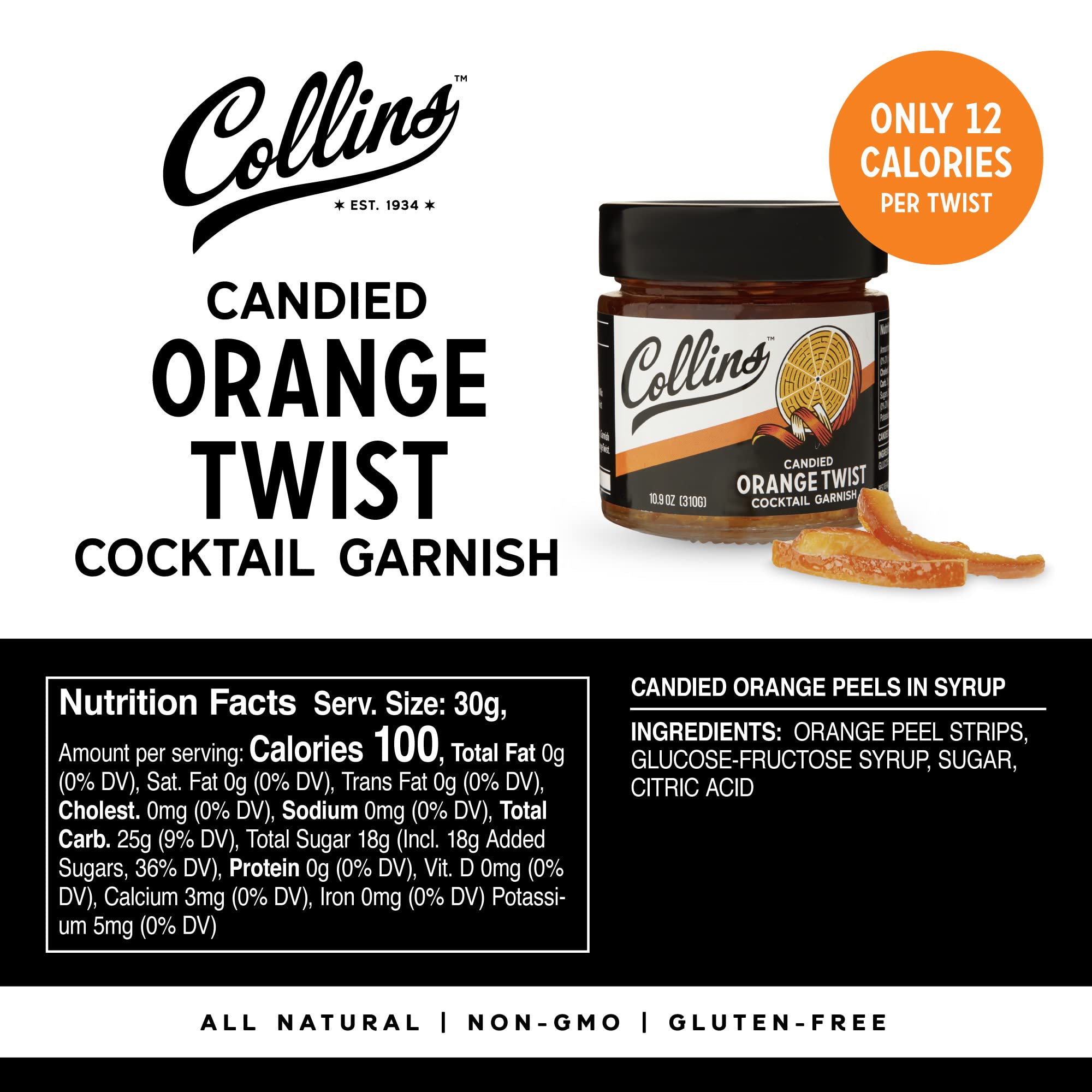 Collins Orange Peel Twist on an Old Fashioned glass adds balanced zest