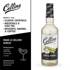 Collins Simple Syrup cocktail glass scene showcases versatile mixing for entertaining