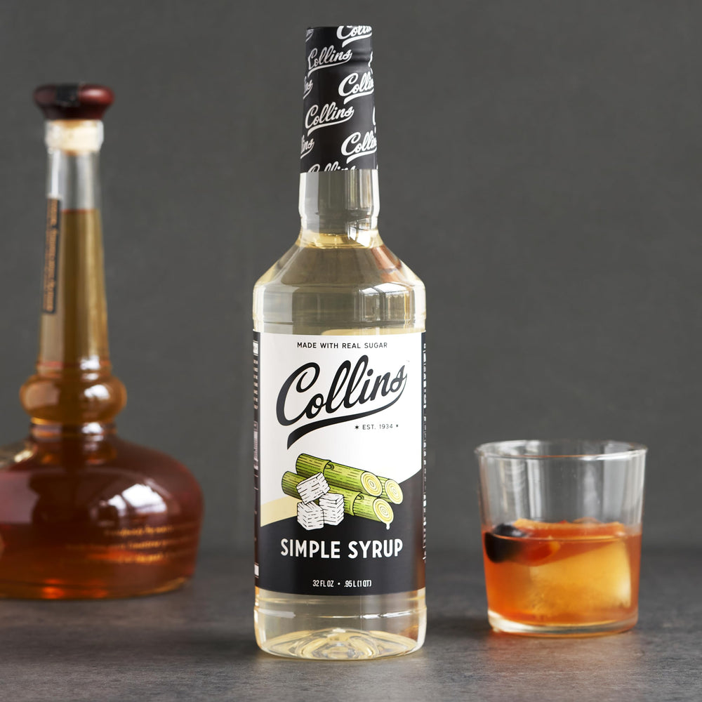 Collins Simple Syrup home bar setup demonstrates quality ingredient for professional-style drinks