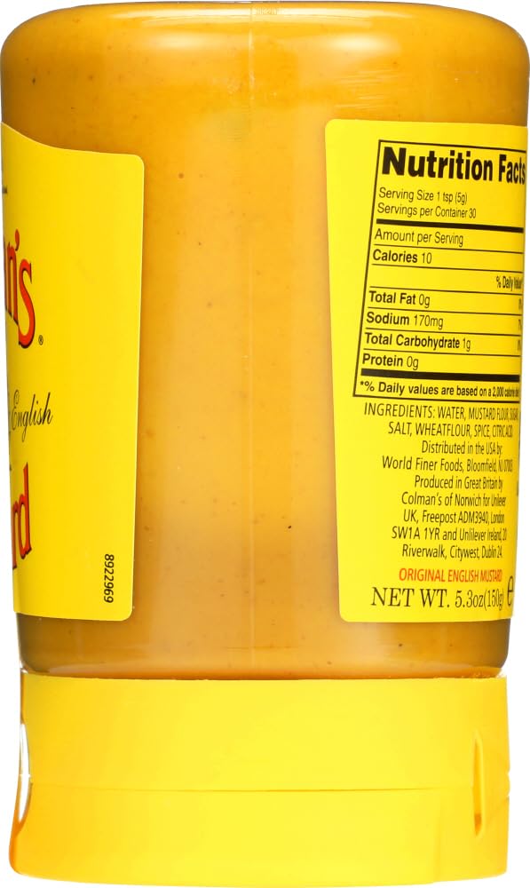 Colman's Mustard pour action showing ready-to-use convenience.