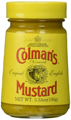 Colman's Original English Mustard bottle pour showing bold flavor for sandwiches.