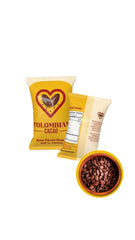 Colombian Cacao raw beans pack shot ideal for baking and DIY cacao.
