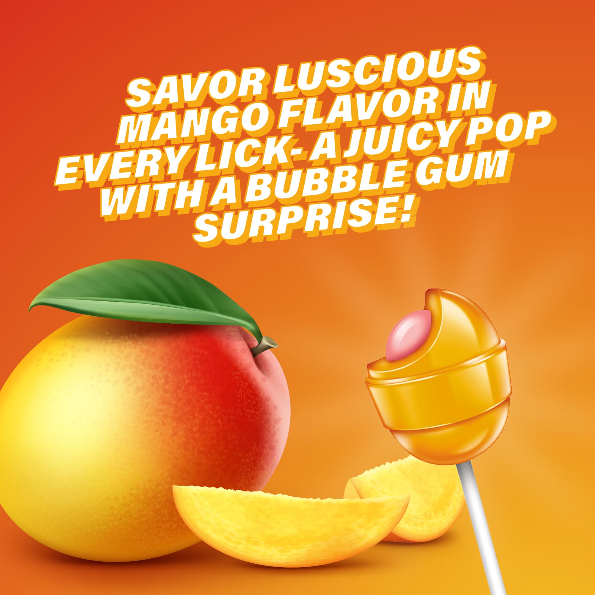 Colombina Bon Bon Bum Mango Lollipop gum center reveals two-in-one snacking.