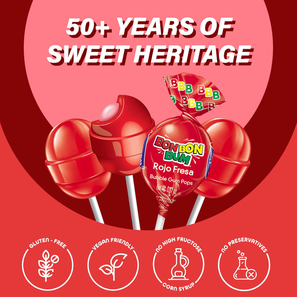 Colombina Bon Bon Bum strawberry lollipop candy bowl refills for party or office snacking.