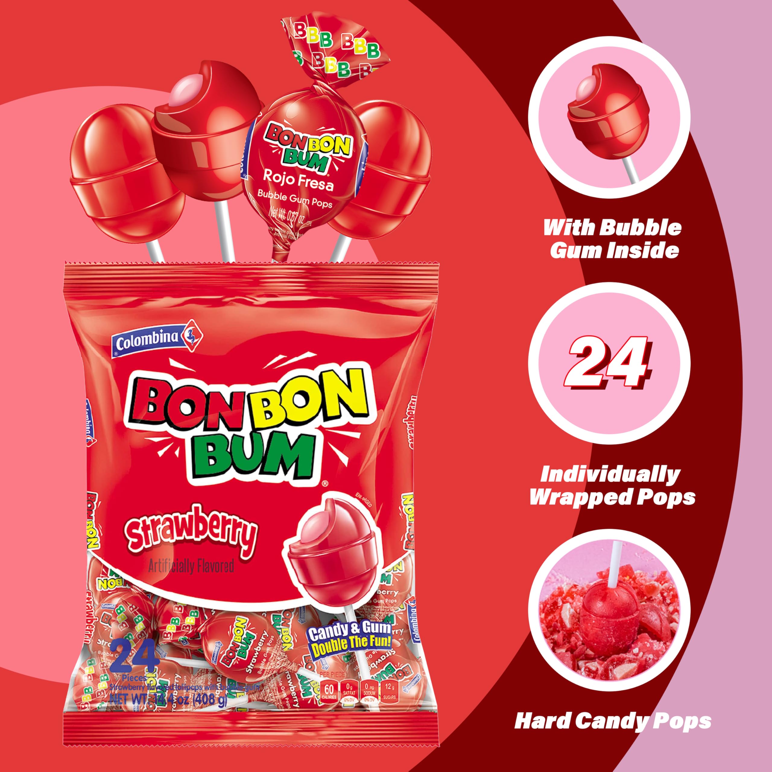 Colombina Bon Bon Bum strawberry lollipop classroom reward idea for fun learning moments.