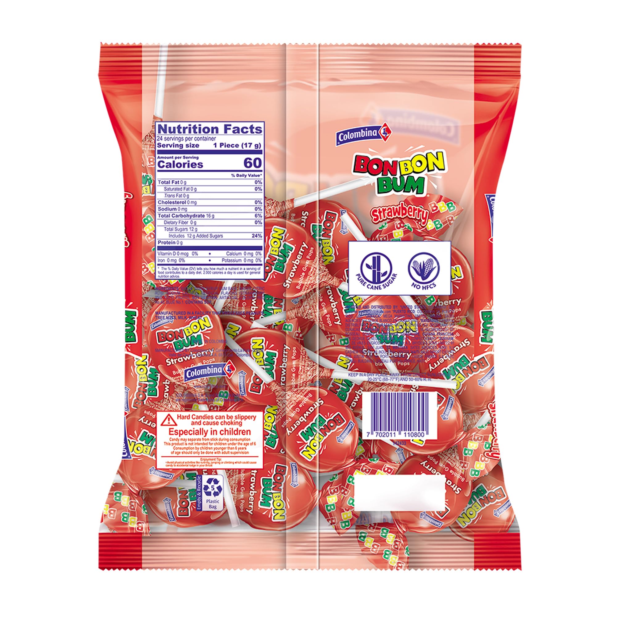 Colombina Bon Bon Bum individually wrapped strawberry lollipops stay fresh for on-the-go snacking.