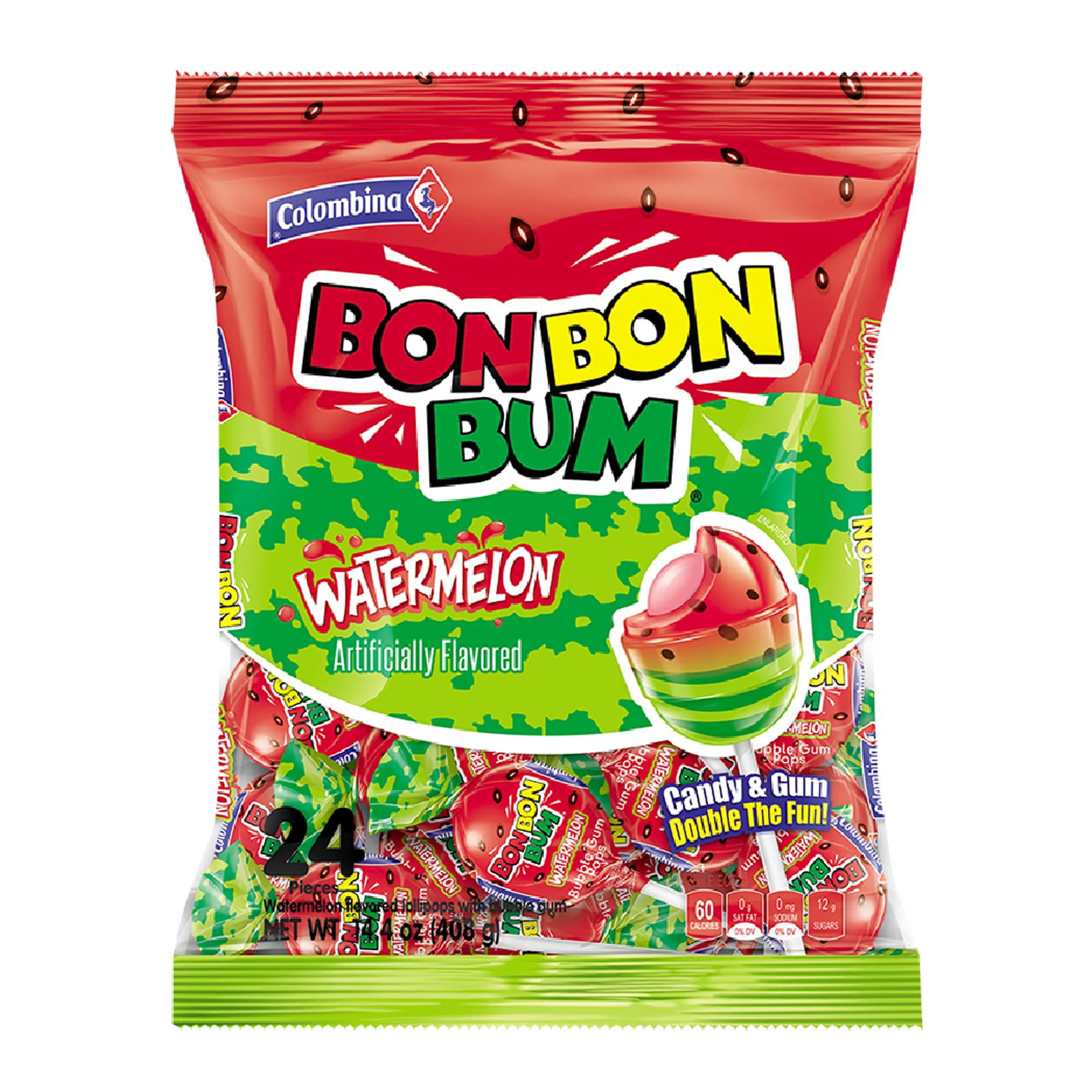 Colombina Bon Bon Bum Watermelon shell lollipop ideal for sharing.