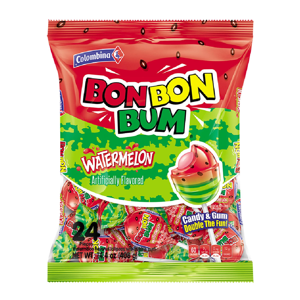 Colombina Bon Bon Bum Watermelon shell lollipop ideal for sharing.