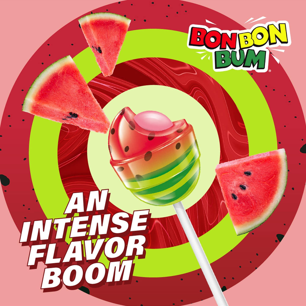 Colombina Bon Bon Bum Watermelon treat for tropical snacking.