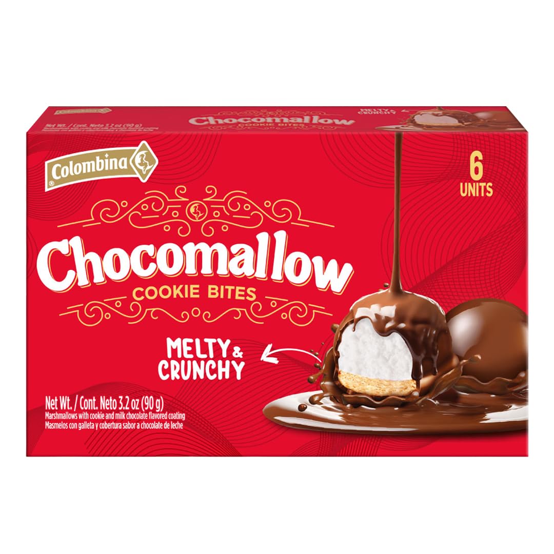 Colombina chocolate-covered marshmallow cookies pack on a festive table for Valentine’s sharing