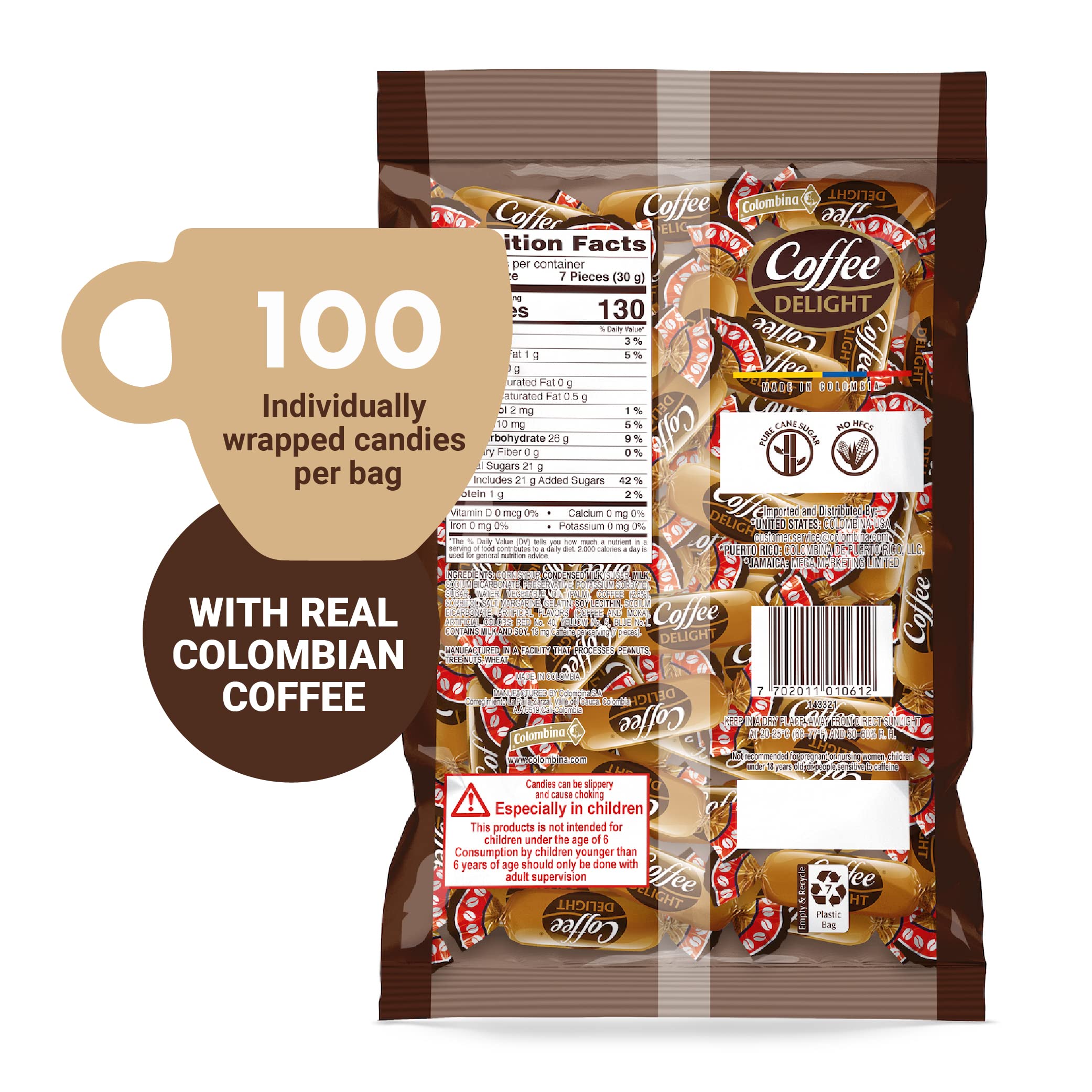 Colombina Coffee Delight close-up texture shows soft caramel and coffee notes.