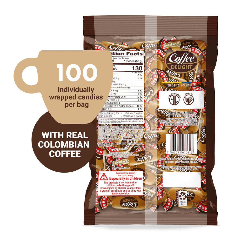 Colombina Coffee Delight close-up texture shows soft caramel and coffee notes.