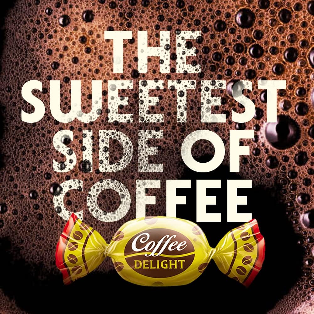 Serving plate with Colombina Coffee Delight beside a cup of coffee