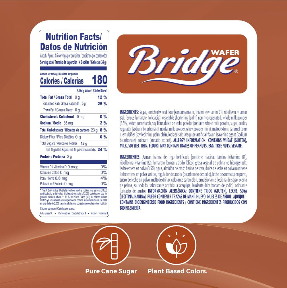Colombina Dulce de Leche Wafer Bridge cross-section showing creamy filling.