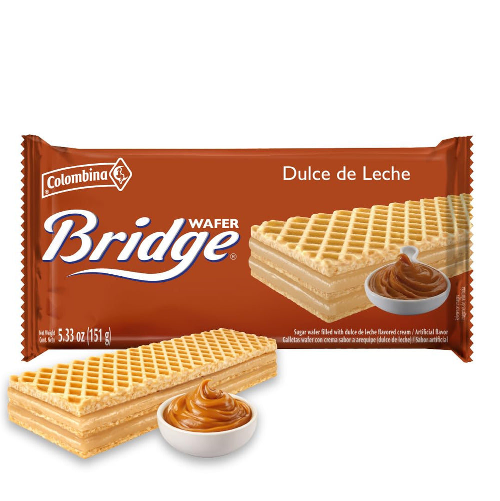 Colombina Dulce de Leche Wafer Bridge pack front, perfect for sharing.